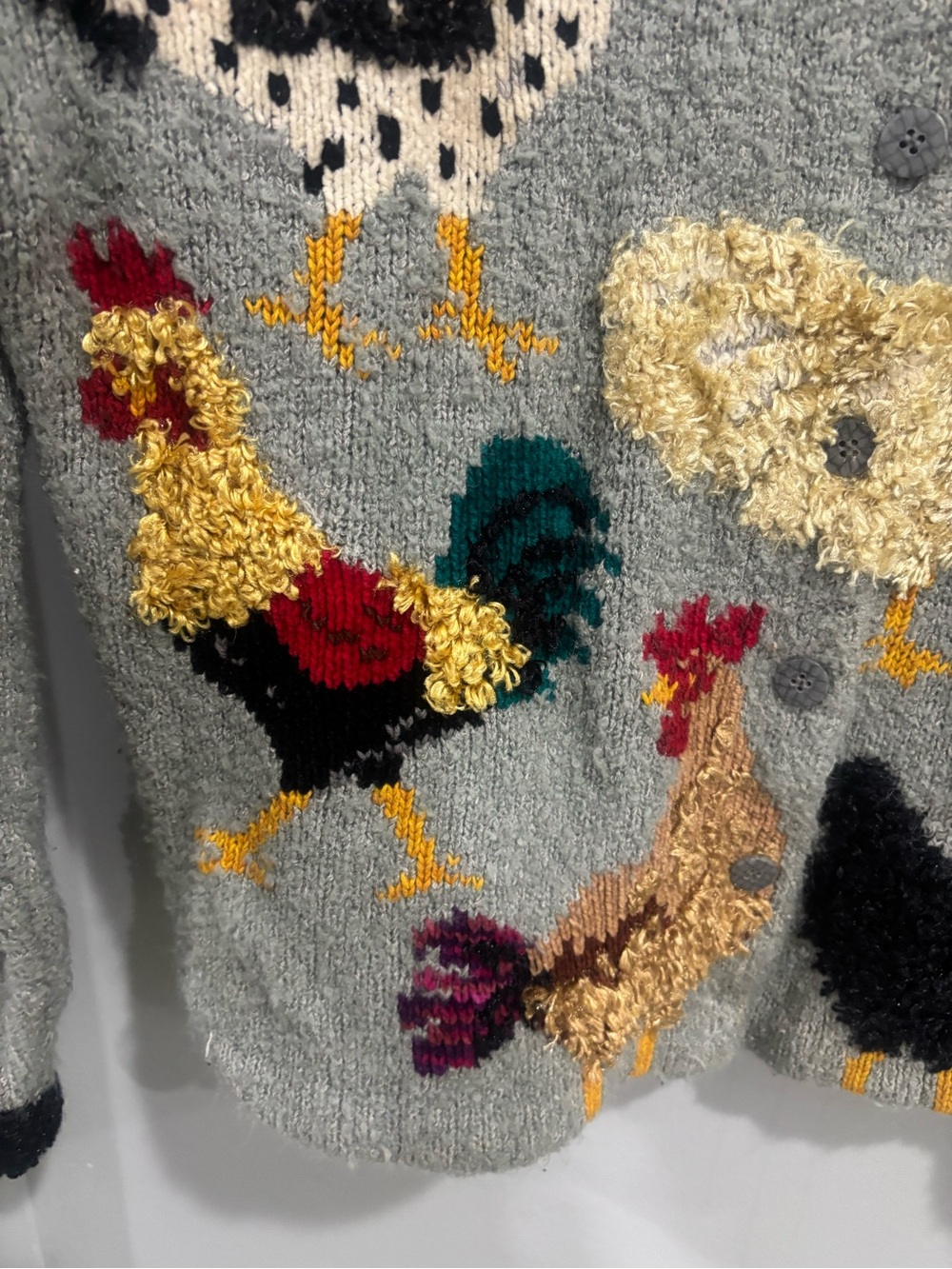 Vintage Design Options Philip Jane Gordon Cardigan Farmcore Rooster Chicken L - Picture 8 of 10